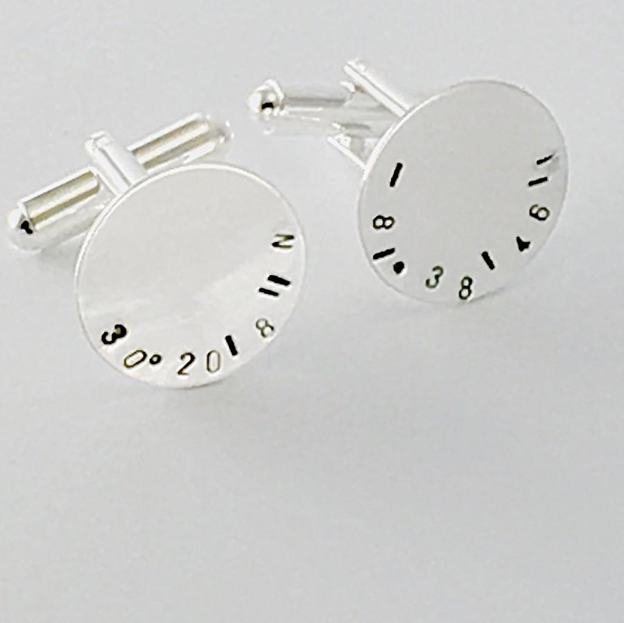 زفاف - Personalized Cufflinks Sterling Silver Hand Stamped, Latitude Longitude Cuff Links, Coordinates Cufflinks, custom coordinates, mens gift