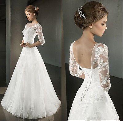 زفاف - 2016 Spring A Line Wedding Dresses Half Sleeve Open Back Corset Bridal Gowns