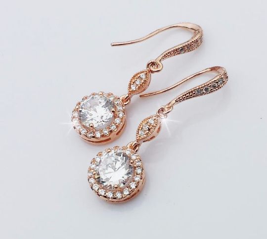 زفاف - CAMILA - Cubic Zirconia Bridal Drop Rose Gold Earrings