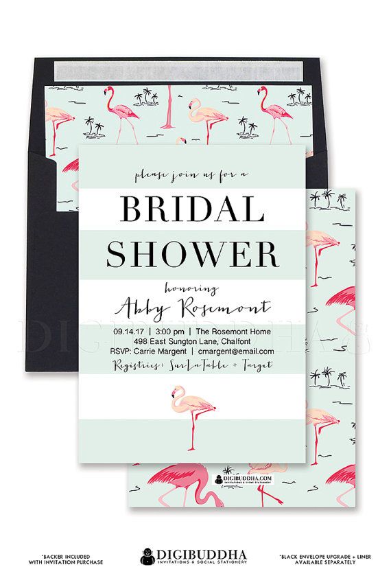 زفاف - FLAMINGO BRIDAL SHOWER Invitation Pink Aqua Blue Mint Stripe Wedding Invite Island Tropical Free Priority Shipping Or DiY Printable- Abby