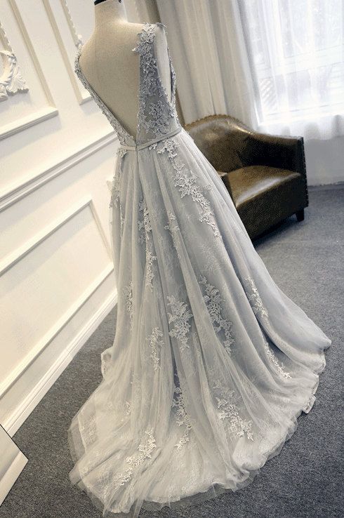 Mariage - Gray Blue Lace Wedding Dress