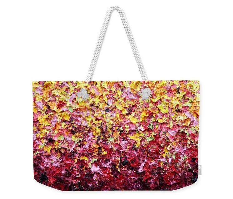 زفاف - Overnight Bag, Multicolored Tote Bag, Pink and Yellow Shoulder Bag, Colorful Weekend Tote Bag, Cute Pretty Market Bag, Artsy Fun Luggage Bag