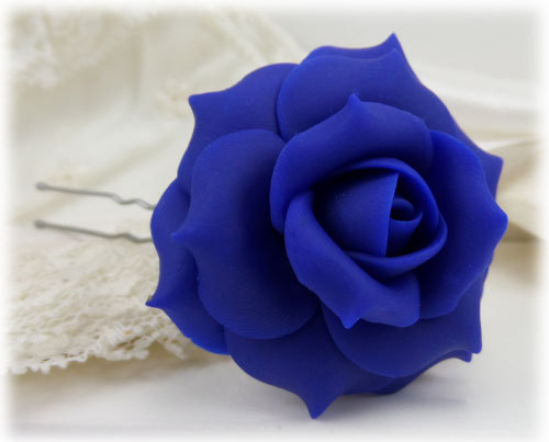 زفاف - Blue Rose Hair Clip Pin - Blue Hair Flower
