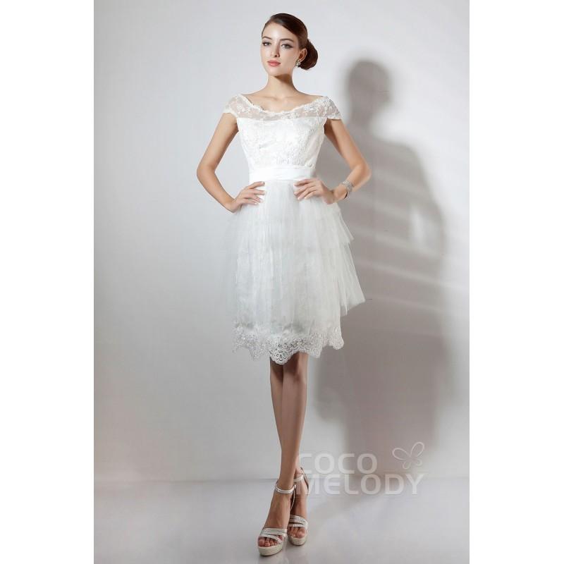 زفاف - Modest Sheath-Column Illusion Knee Length Ivory Lace Party Dress with Removable Skirt COZK14010 - Top Designer Wedding Online-Shop