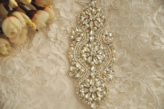 Wedding - Amazing Rhinestone Beaded Applique for e Bridal Sash, wedding sash, bridal belt, wedding belt