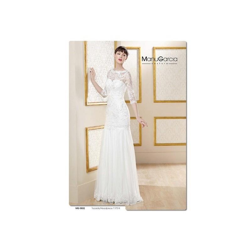 زفاف - Vestido de novia de Manu García Modelo MG0832 - 2017 Recta Con mangas Vestido - Tienda nupcial con estilo del cordón