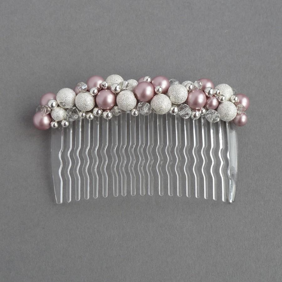 زفاف - Dusky Pink Hair Comb - Blush Pink Pearl and Stardust Head Piece - Powder Rose Bridesmaid Gift- Wedding Accessories - Bridal Party Fascinator