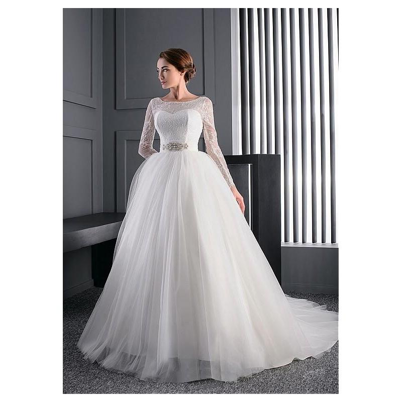 Wedding - Elegant Lace & Tulle Bateau Neckline Ball Gown Wedding Dress With Beaded Sequin Lace - overpinks.com