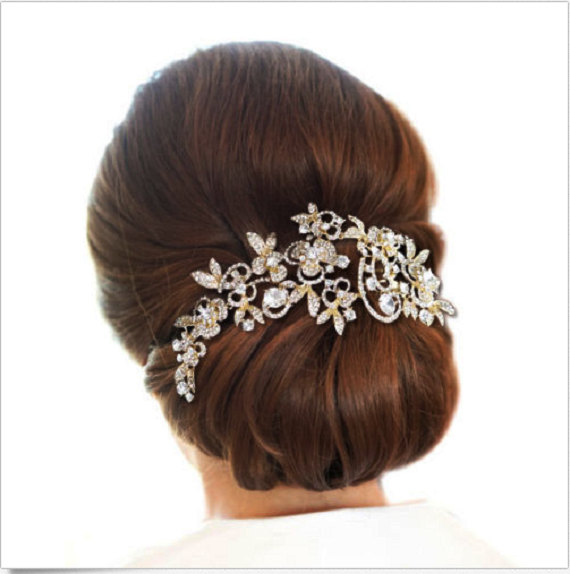 Hochzeit - Bridal Hair Comb, Gold or Silver Wedding Comb, Rhinestone Headpiece, 18K Gold Plated Rhinestone Headpiece, Hair Jewelry, Vintage Style, Cb3