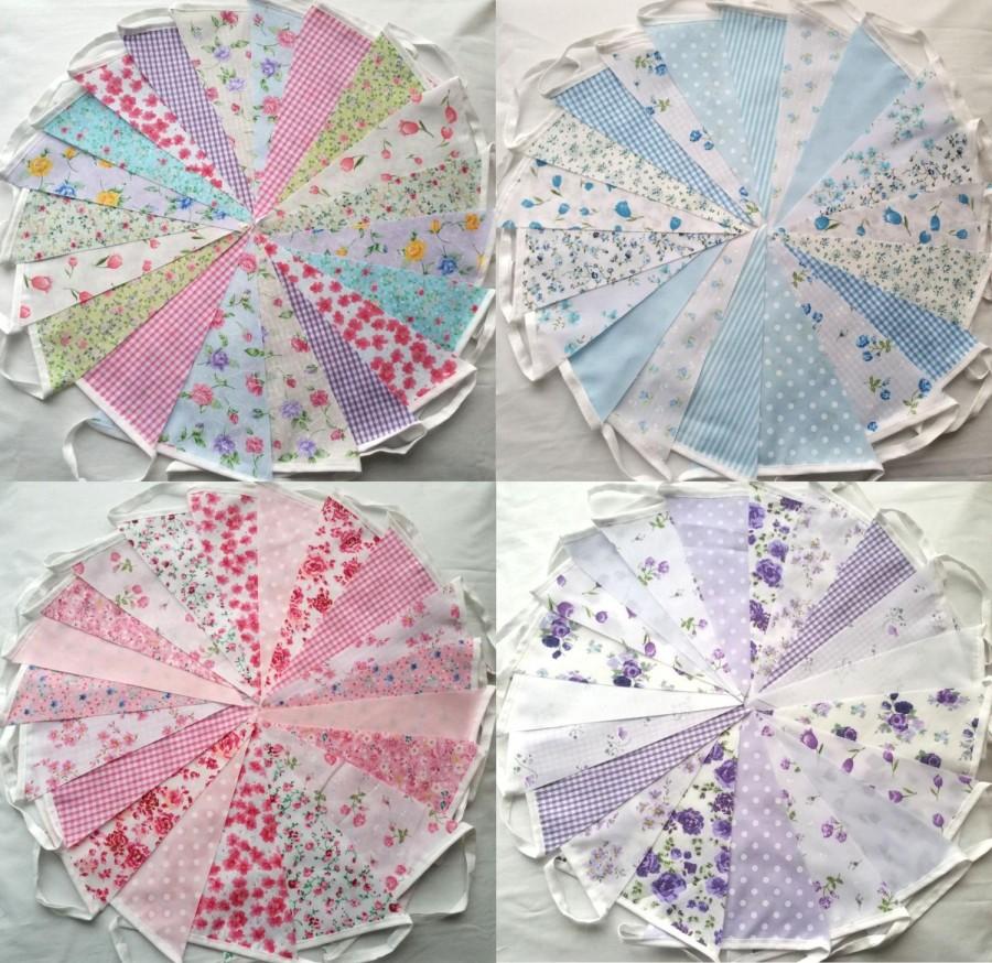 Свадьба - 40 ft 12mtrs Fabric Bunting Vintage shabby chic style Wedding party banner floral garland Pink Blue Lilac Garden
