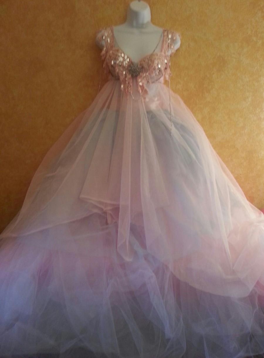 زفاف - Crystal Fairy Rainbow Goddess Pink Blue & White Bohemian Sequin Tulle Bridal Wedding Ballgown Boho Beach Garden Party