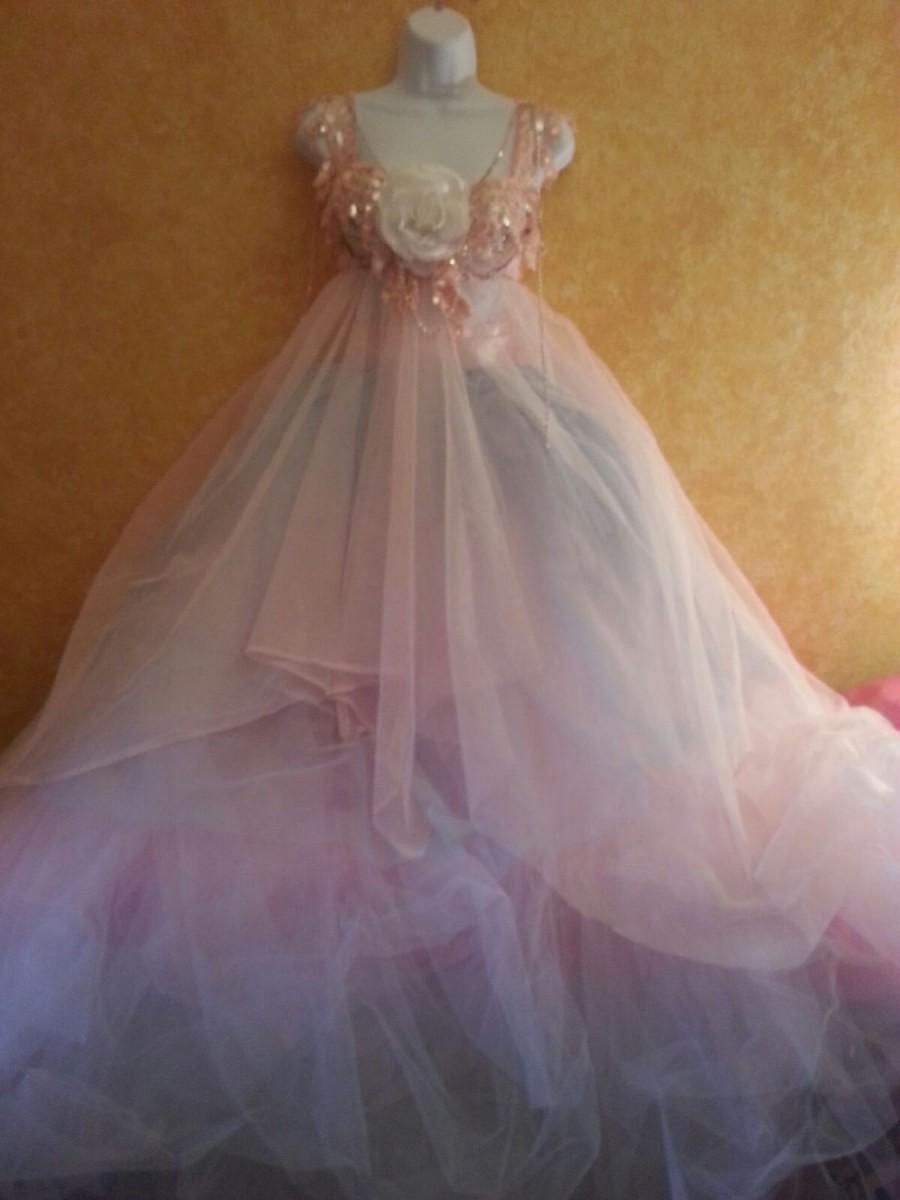 Mariage - Fairy Rainbow Goddess Pink Powder Blue & White Bohemian Sequin Crystal Tulle Bridal Wedding Ballgown Bohemian Beach Garden Party