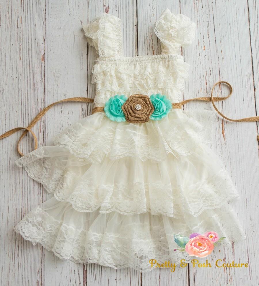 Свадьба - lace flower girl dress-rustic flower girl dress- lace girls dress- lace baby dress- Burlap wedding dress- country flower girl- girls dress