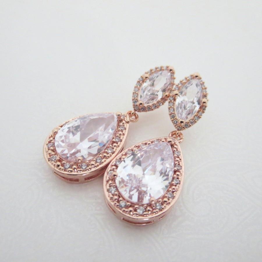 Wedding - Crystal Bridal earrings, Rose gold bridal earrings, Wedding jewelry, Wedding earrings, Rose gold bridal jewelry, Crystal drop earrings