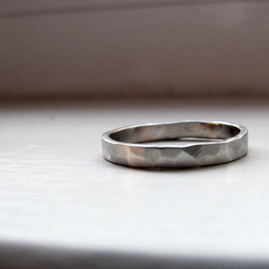زفاف - Hammered White Gold Wedding Ring