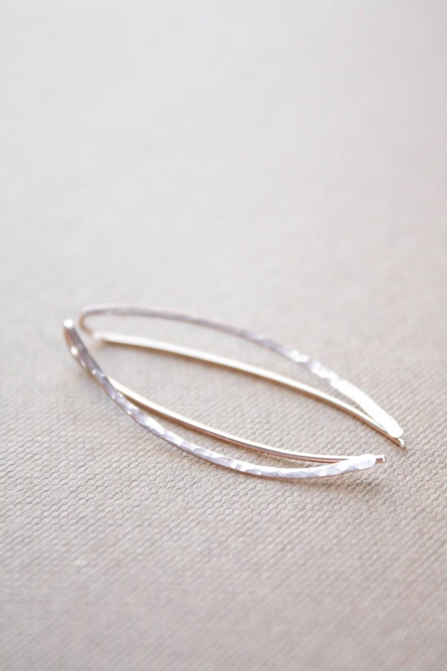 Hochzeit - Simple Ear Climber Modern Earring in Sterling Silver Gold or Rose Gold Hammered Earrings Handmade Ear Climbers Ear Crawler Bar Earrings