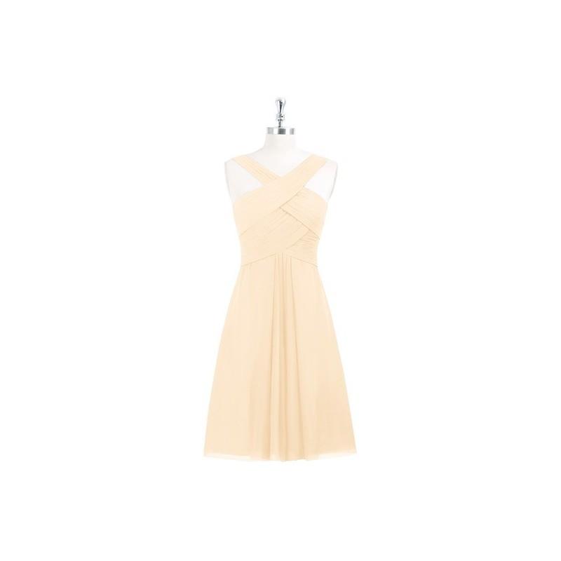 زفاف - Peach Azazie Amani - Back Zip V Neck Knee Length Chiffon Dress - Cheap Gorgeous Bridesmaids Store