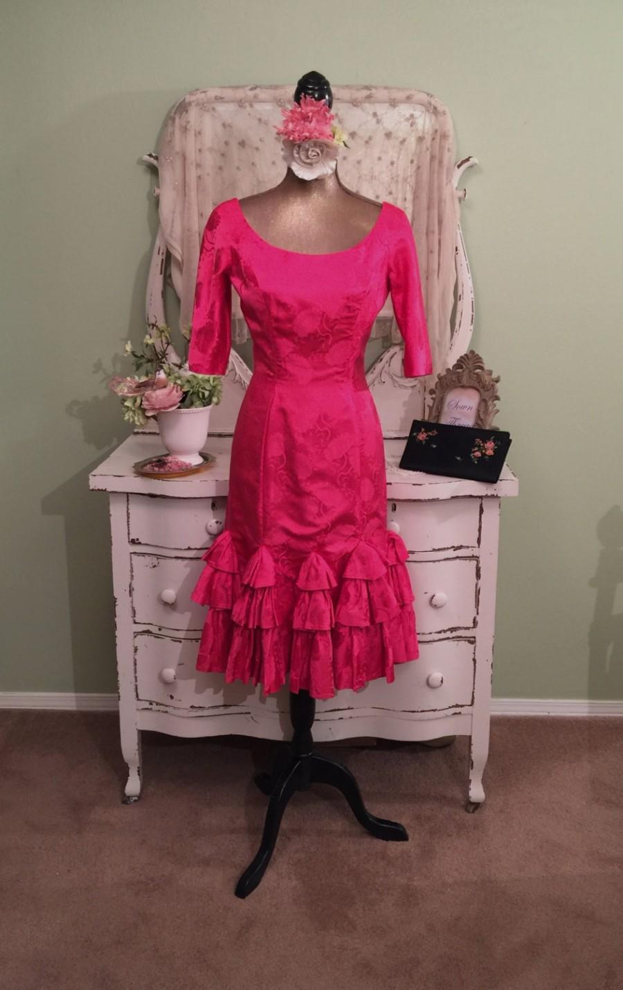 Wedding - Pink Evening Dress, Silk Hourglass, Hot Pink Dress, Small Formal Dress, Hollywood Glam, Special Occasion, 50s/ 60s Dress, Pink Mermaid Dress