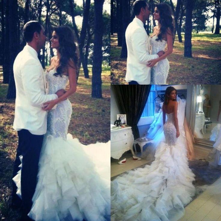 زفاف - 2016 Spring Steven Khalil Luxury Ruffles Train Mermaid Wedding Dresses Sweetheart Lace Tulle Arabic Trumpet Wedding Gowns Plus Size