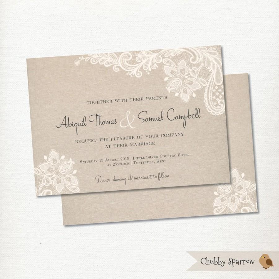 Hochzeit - Wedding Invitation, Ivory Lace & Linen, Engagement, Save the Date, Vintage, Rustic Romantic, Classic invite, Printable, Digital file