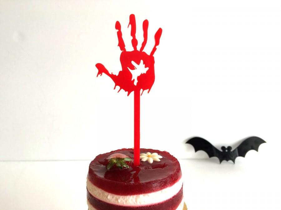 Hochzeit - Bloody Hand Cake Topper, Halloween Spooky Blood Hand, Spooky Cake Topper, Skeleton Hand Decorations, Halloween Cake Topper, Halloween, 04