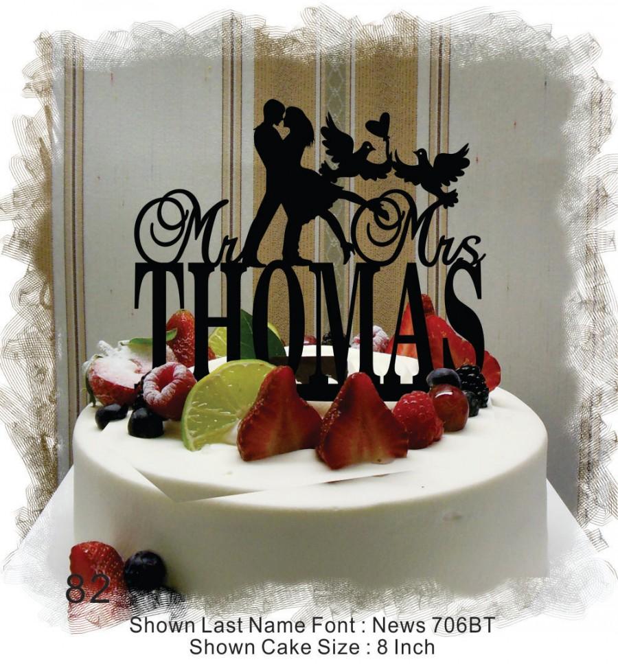 زفاف - Silhouette  Cake Topper , Monogram Cake Topper Mr and Mrs  With Your Last (Family)Name - Handmade Custom Dove Wedding Cake Topper