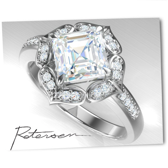 Wedding - Princess cut Moissanite Ring, Antique Engagement Ring, Unique engagement ring, Vintage Ring, Rose Gold Ring moissanite