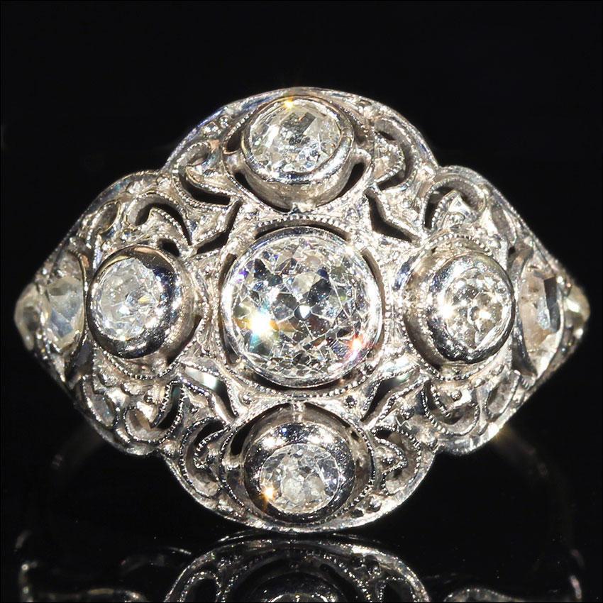 Hochzeit - SALE Antique Edwardian Platinum Diamond Dome Ring, 1.4 ctw