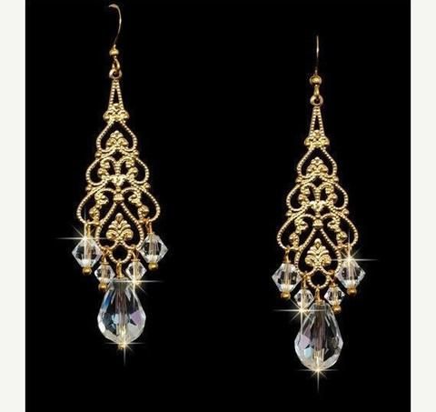 Wedding - Gold Chandelier Earrings With Swarovski Crystals