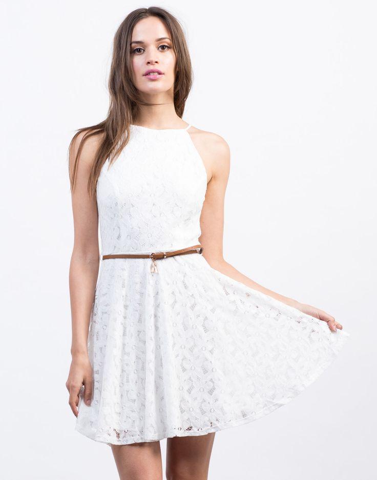 Mariage - Belted Flared Lace Dress