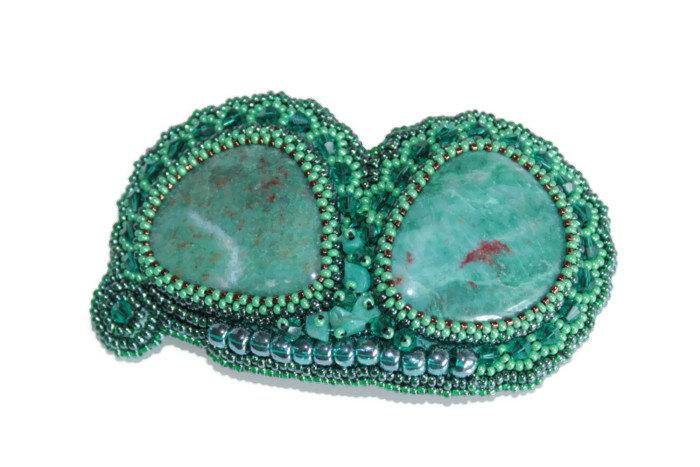 Wedding - Green Gemstone Barrette. Butterfly Hair Clip with Swarovski. Jade Party Barrette, Masquerade Hair Accessory