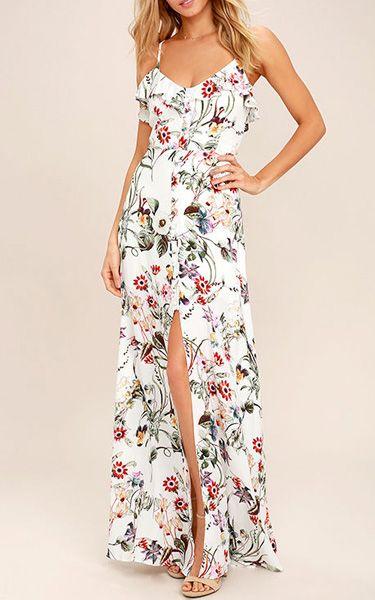 Mariage - Bloom On Ivory Floral Print Maxi Dress