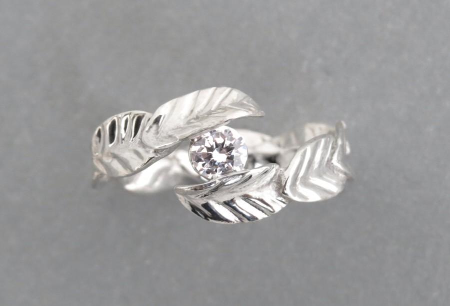 Mariage - Leaf engagement ring with diamond, Unique engagement ring, Diamond Ring in 14k solid gold, Solitaire ring, Unique Diamond Ring, Leaves ring.