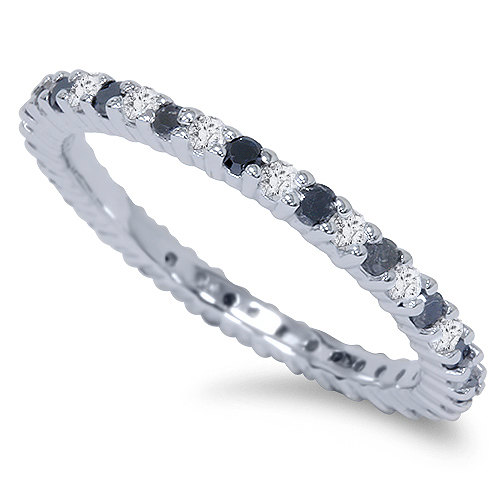 زفاف - Black & White Diamond 1/2CT Eternity Ring 14K White Gold
