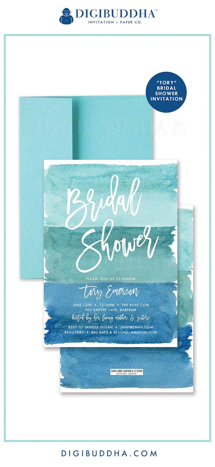 Wedding - "Tory" Turquoise Watercolor Bridal Shower Invitation