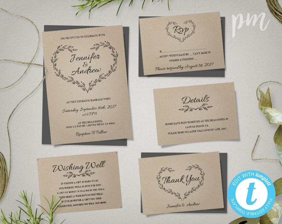 Wedding - Kraft Wedding Invitation Template, Rustic Wedding Printable Invitation, Rustic Invitation, Editable Invitation, Instant Download