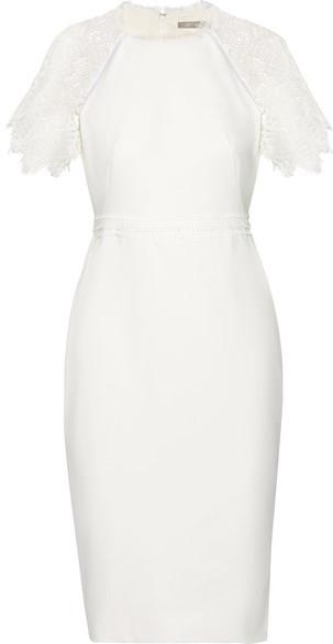 Hochzeit - Lela Rose - Corded Lace-trimmed Crepe Dress - White