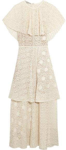 Hochzeit - Stella McCartney - Appliquéd Tiered Cotton-blend Lace Gown - Ivory