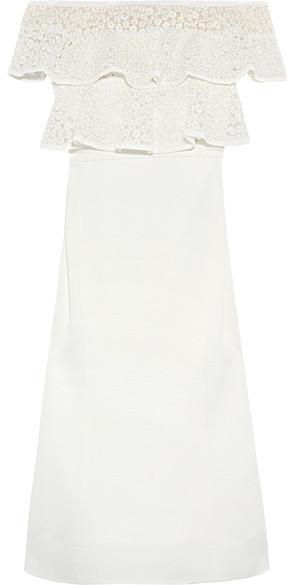 Mariage - Rebecca Vallance - Farina Ruffled Embroidered Lace And Stretch-crepe Dress - White