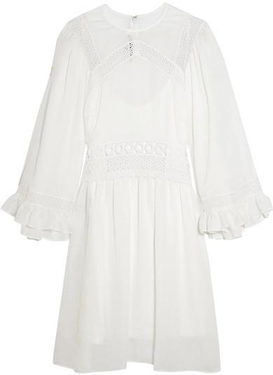 زفاف - McQ Alexander McQueen - Guipure Lace-trimmed Gauze Mini Dress - Ivory