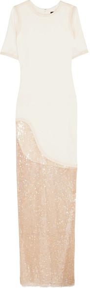 Wedding - Haney - Amal Jersey And Sequined Mesh Maxi Dress - White