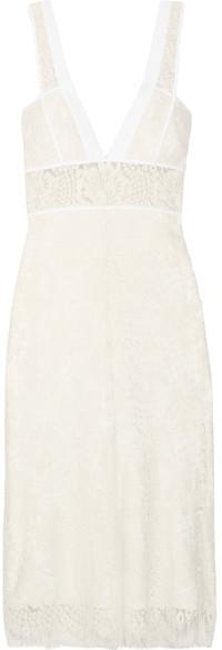 زفاف - Victoria Beckham - Cotton-trimmed Wool-blend Lace Midi Dress - Off-white