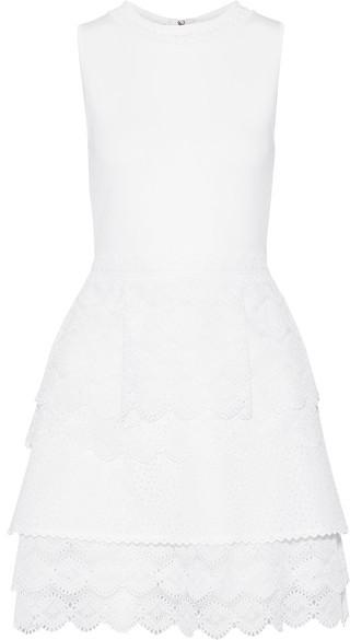 Hochzeit - Antonio Berardi - Stretch-knit, Broderie Anglaise Organza And Poplin Mini Dress - White
