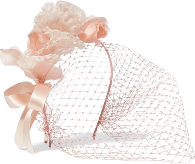 Hochzeit - Jennifer Behr - Lily Floral-appliquéd Silk-organza And Satin Veiled Headband - Pastel pink