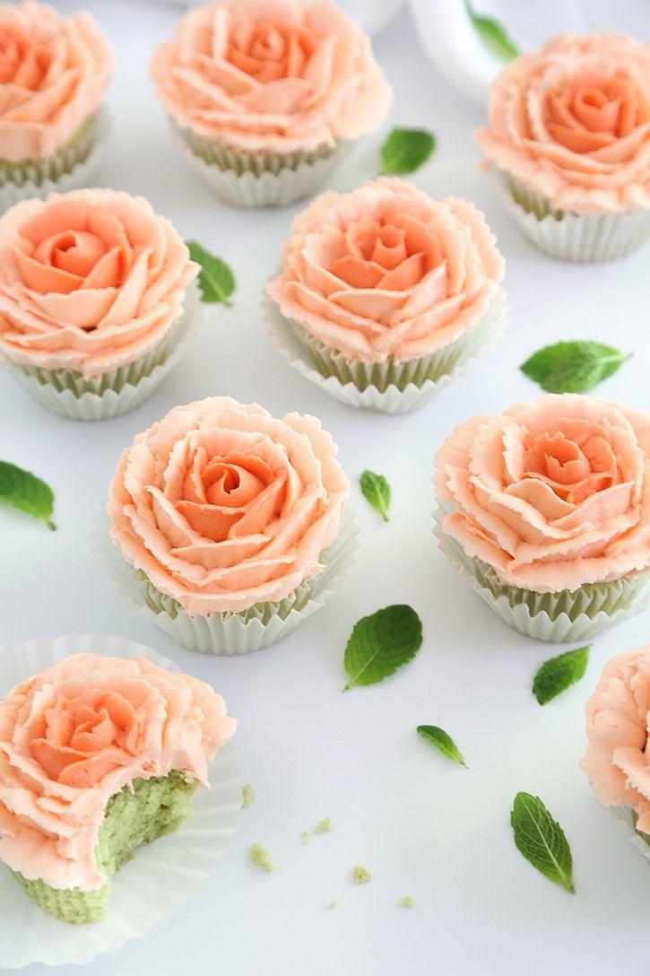 زفاف - Mint Julep Cupcakes And How To Pipe Buttercream Roses