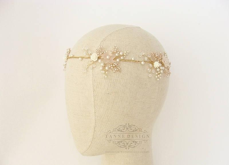 زفاف - Delicate flower crown Baby's Breath Flower Hair Accessories for Wedding long hair down Bride hair vine Pale pink gold headband Wedding Crown