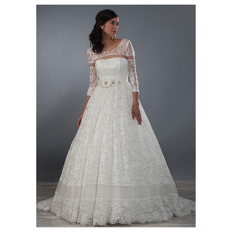 Hochzeit - Exquisite Lace Scoop Neckline A-line Wedding Dresses with Beadings & Rhinestones - overpinks.com