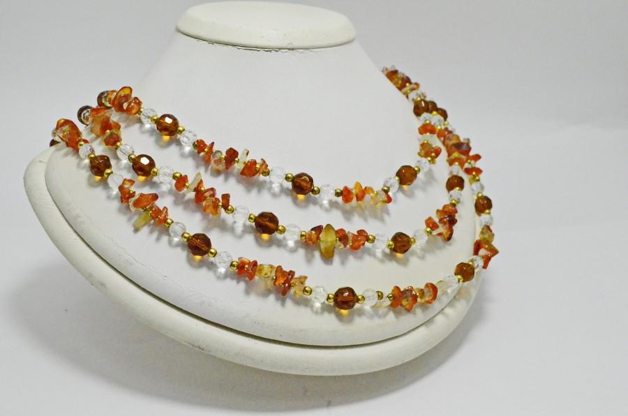 Hochzeit - Red Orange Carnelian Multi Strand Layered Beaded Boho Necklace, Gemstone Modern Holiday Fashion Crystal Necklace, Anniversary Gift for her