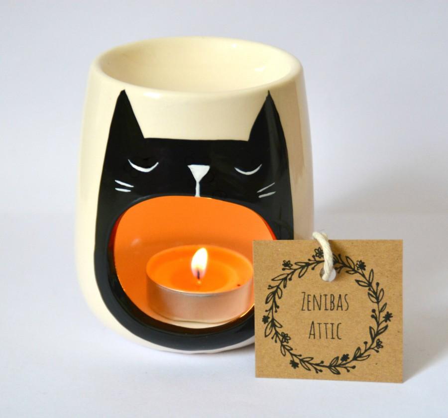 زفاف - Cat Oil Burner - Black Cat Lover Gift - Wax Melter - Cat Lady Gift - Candle Holder - Tea Light - Illustration - Cats - Kitten Art - Kitten