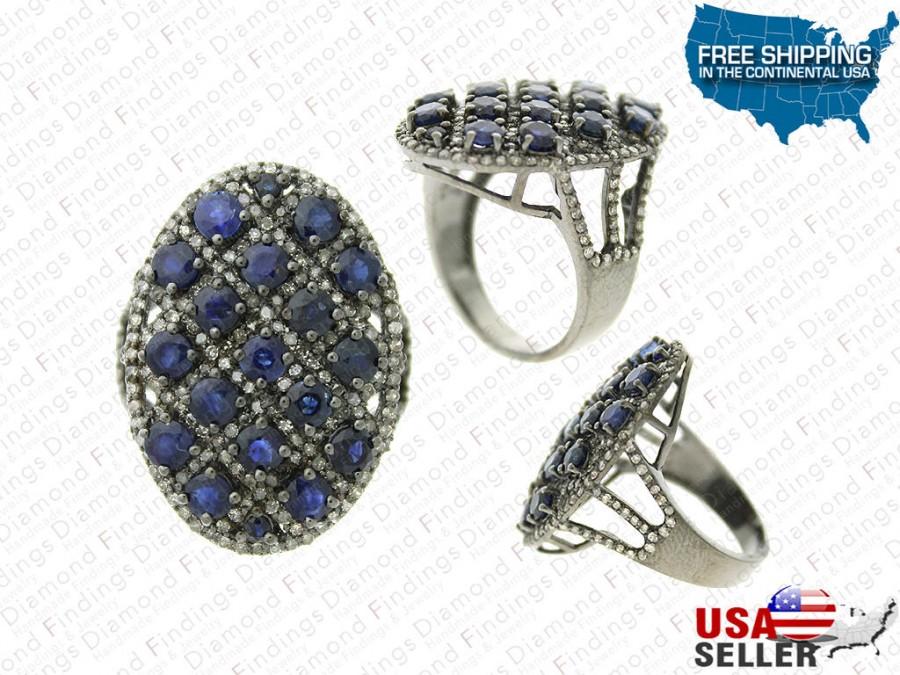 Свадьба - Blue Sapphire Ring, Emerald ring, Oval Ring, Sterling silver Oval Ring, Statement Silver Ring,Real Pave Silver Ring,Stackable Sterling Ring